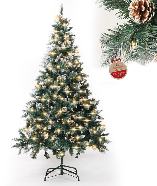 Arvioo - Voorverlichte kerstboom - Groen met sneeuw -180cm -Warm wit licht