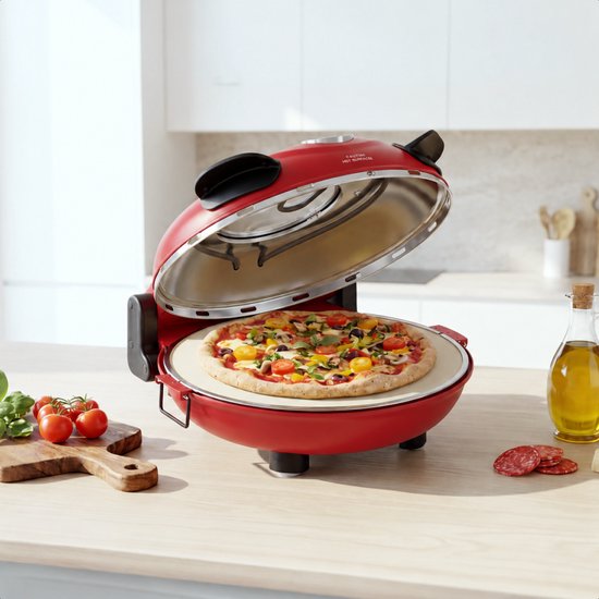 MOA Elektrische Pizzaoven - Tot 400°C - Boven- en Onderwarmte - Met Bamboeschep - 30,5 cm - Pizza Oven - Pizzasteen - Rood — afbeelding 3