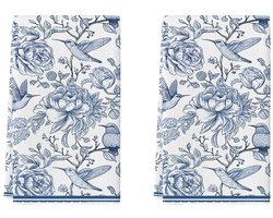 Keukenhanddoeken, Blauw Witte Bloemen Vogel Schoonmaak Handdoeken, Keukenschotel Handdoek voor Badkamer Boerderij Bakken Koken Afvegen