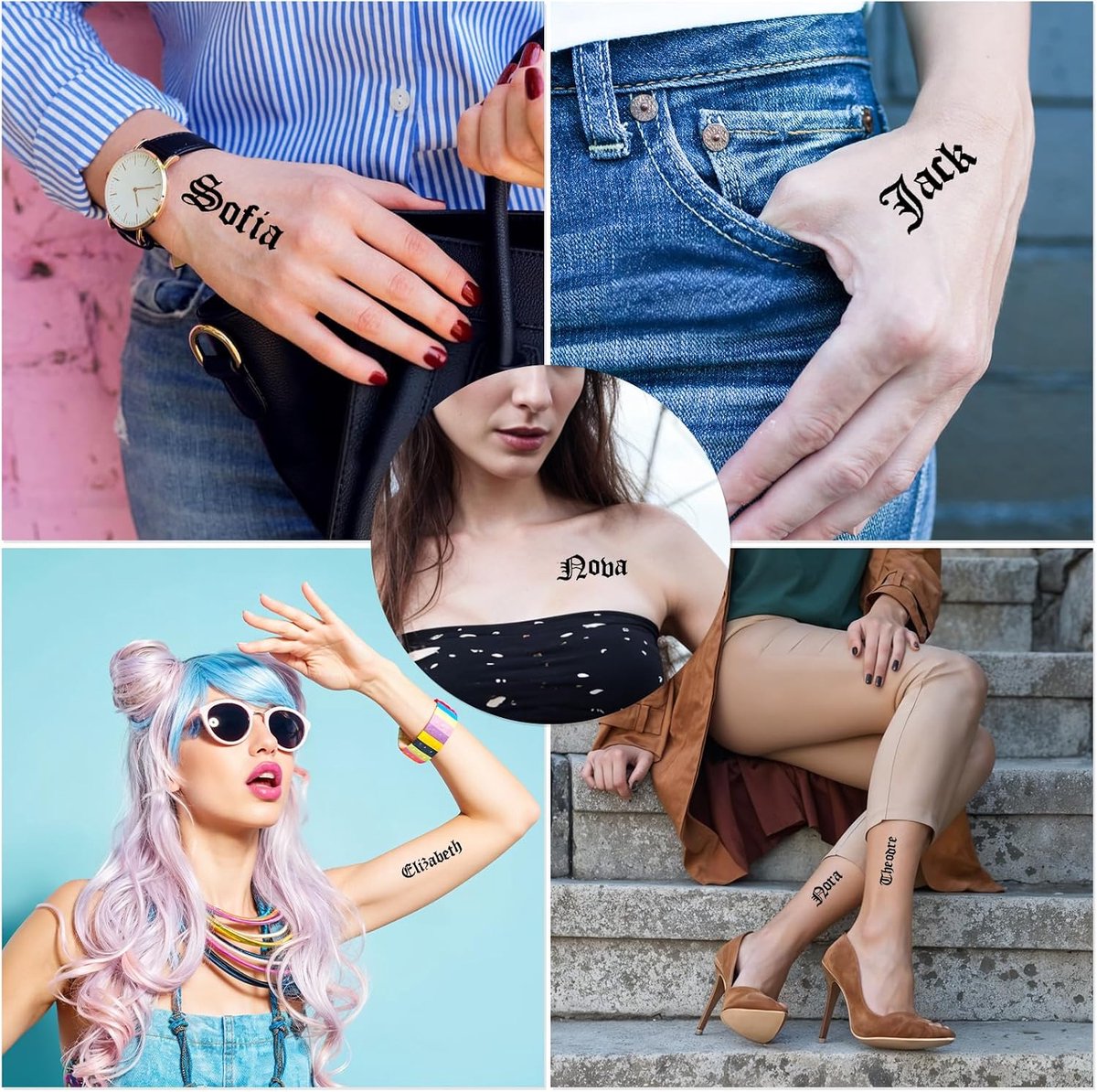 Tijdelijke tatoeages, kleine Engelse letters en cijfers, alfabettatoeages voor volwassenen, vingers, hals en lichaam