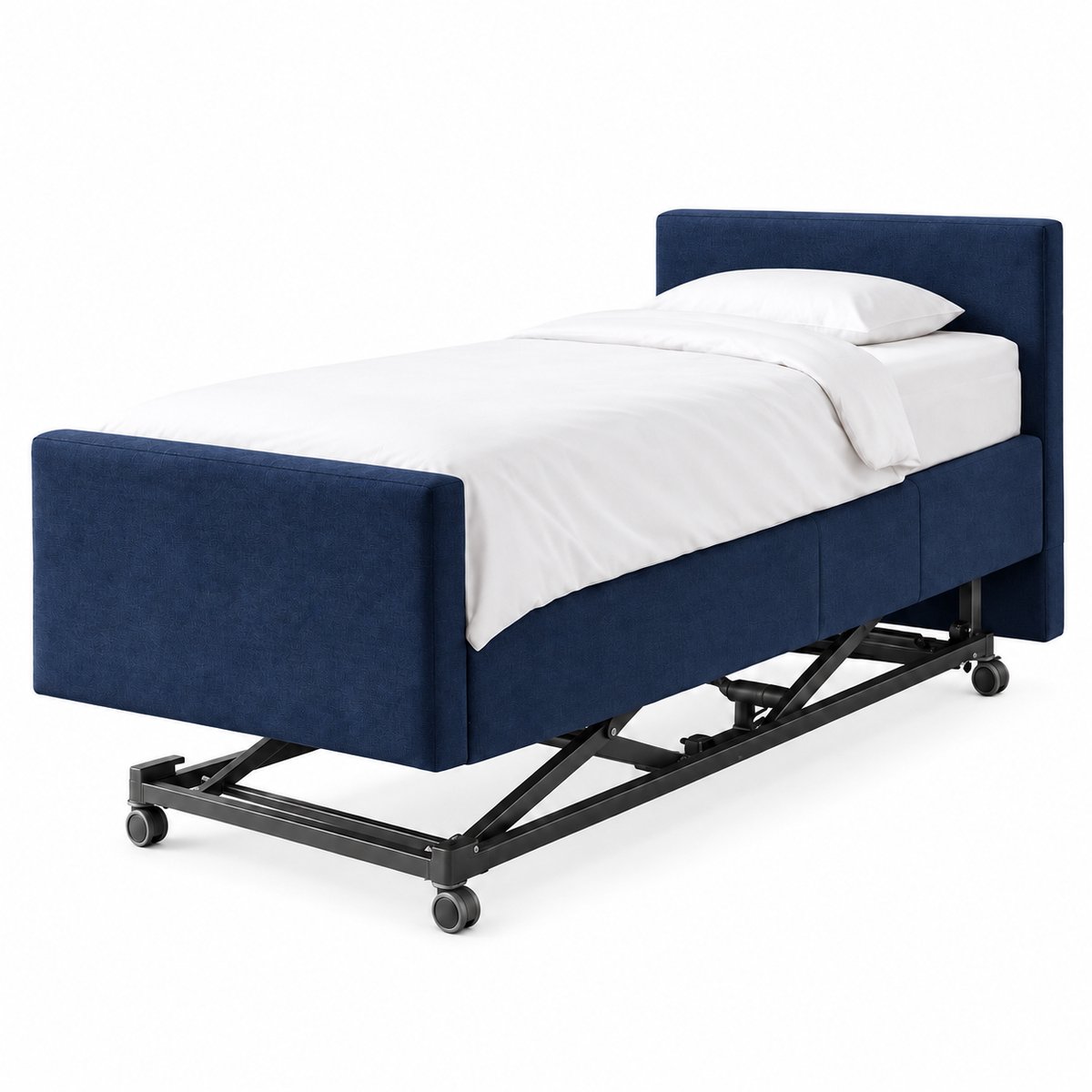 BoxspringFD Serre Hoog Laag Bed / Boxspring twijfelaar Verzorgingsbed Seniorenbed Elektrisch Verstelbaar, 120x220 cm, kleur donkerblauw