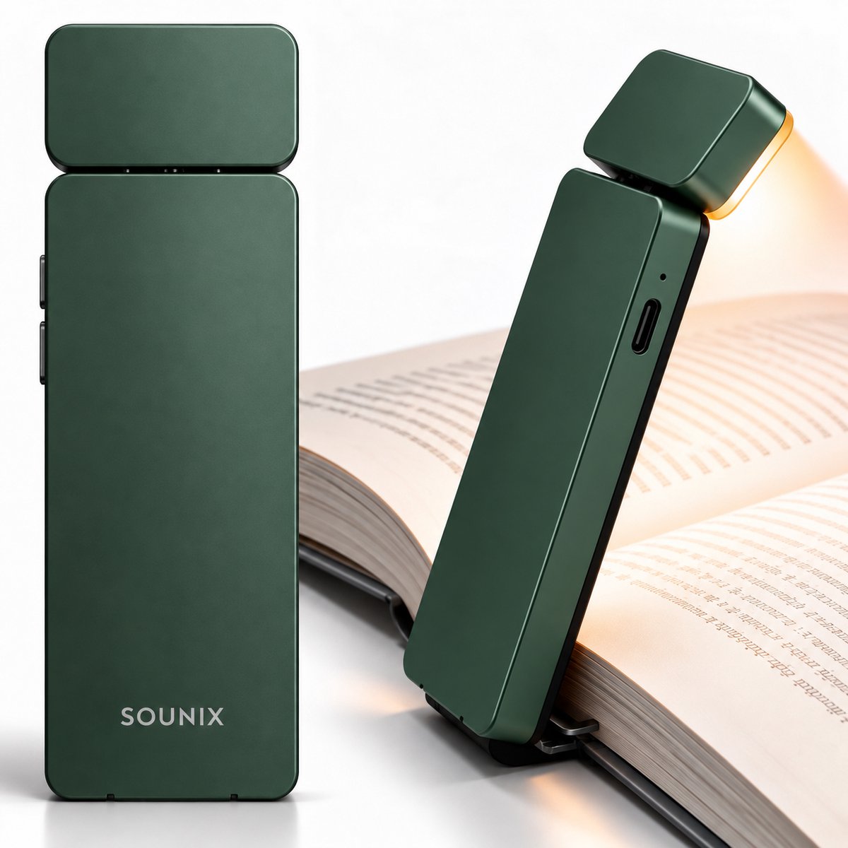 Sounix LED Leeslampje voor Boek met Klem - Boeklampje met 3 Lichtstanden - Oplaadbare boeklamp USB - Dimbaar - Groen