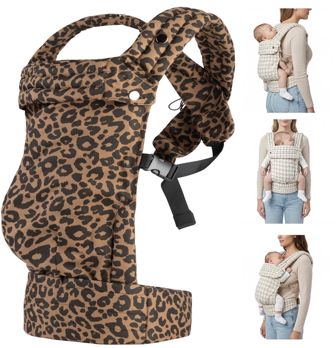 KZQ Ergonomische Draagzak voor Pasgeboren tot Peuter, Hip Gezonde M Vormige Zit met 3 Draagposities, Ademend Lichtgewicht en Eenvoudig aan te Passen, 3 tot 20 kg Draagvermogen (Luipaardprint)