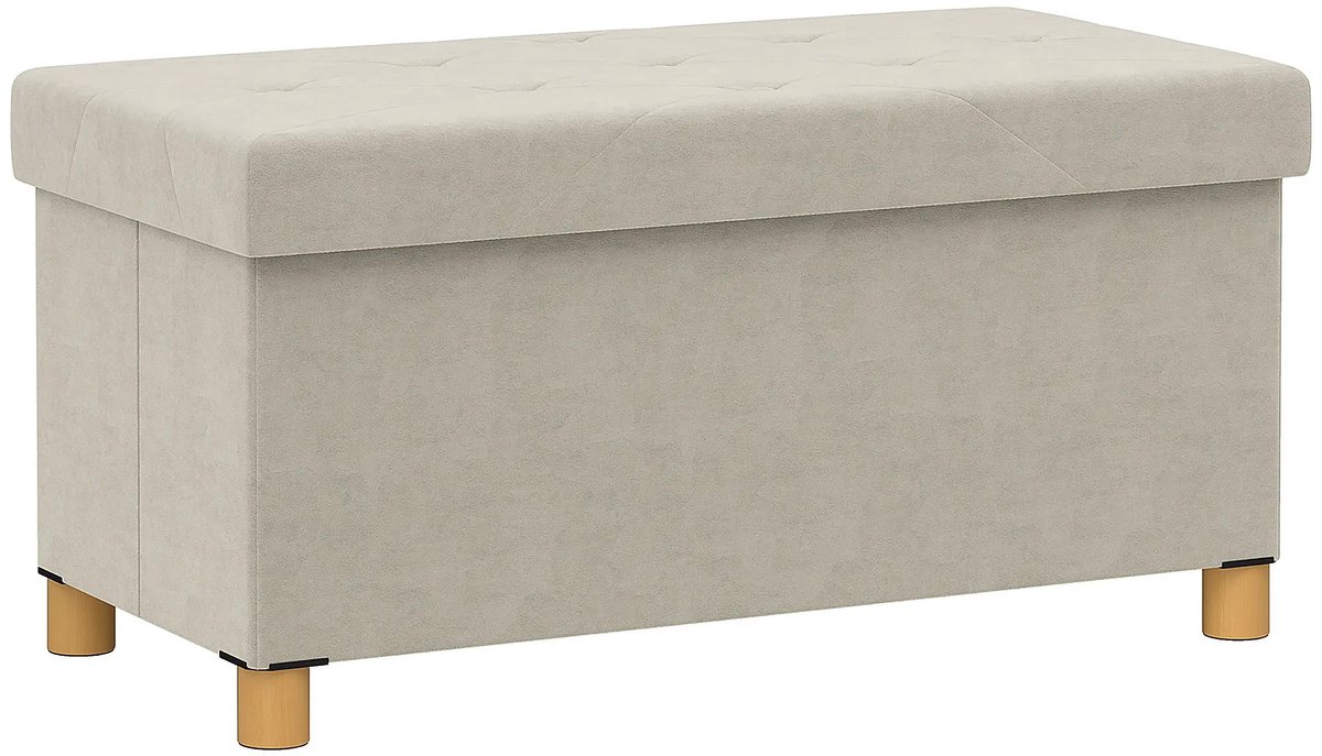 MokoHub Zitbank - Opbergbank - 67 L - Bank met opbergruimte - Fluweel bekleding - 76 x 38 x 38 cm - Crème