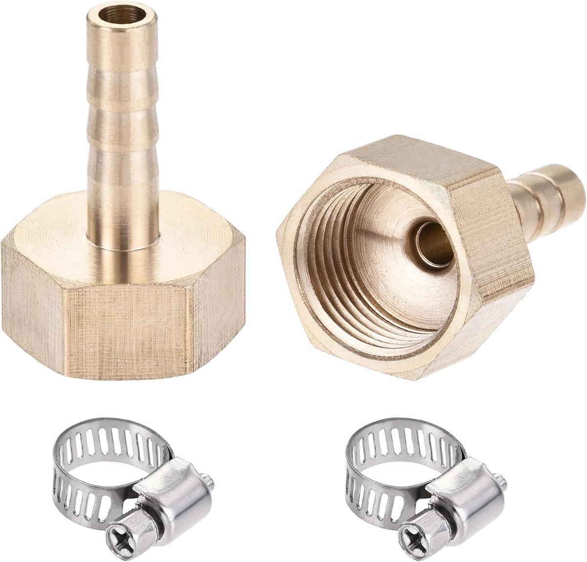 sourcing map Set of 2 Brass Hose Connector Adapters 6mm Barbed x G1/2 Inner Tube with 6-12mm Hose Clamp - ShopVlot