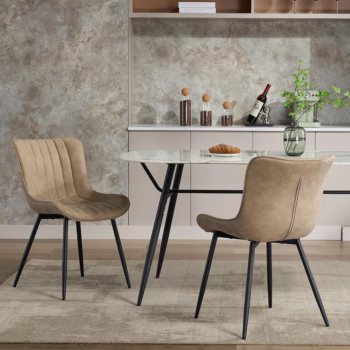 Eetkamerstoelen Set van 6 - PU Leren Stoelen Khaki kleurMetaal 150kg