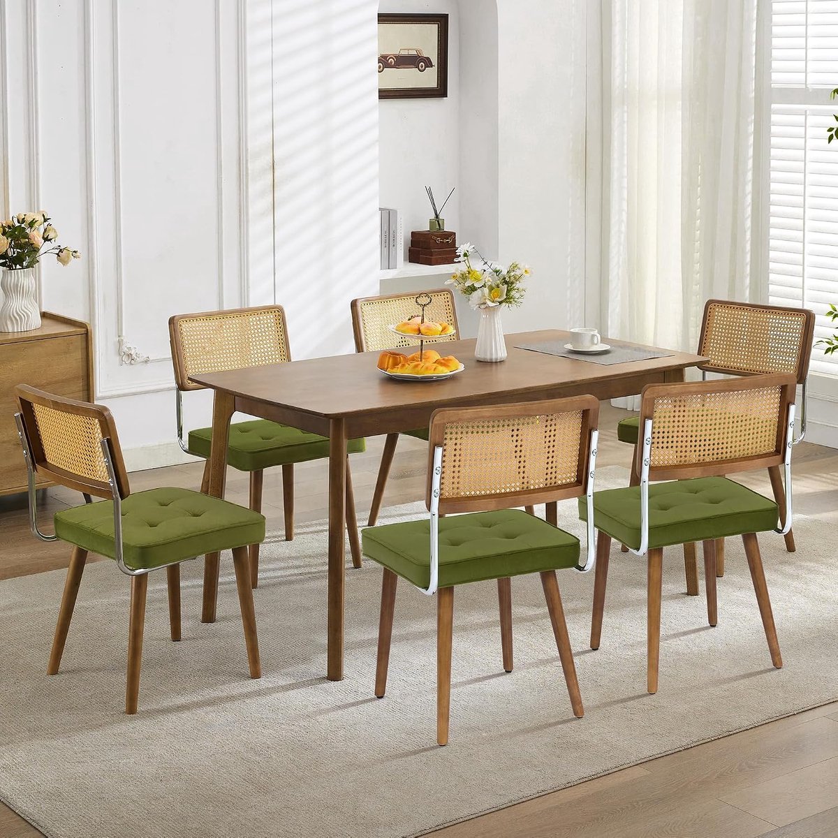 Rotan Eetkamerstoelen Set van 6 - Cesca Stoelen Chroom & Hout Retro