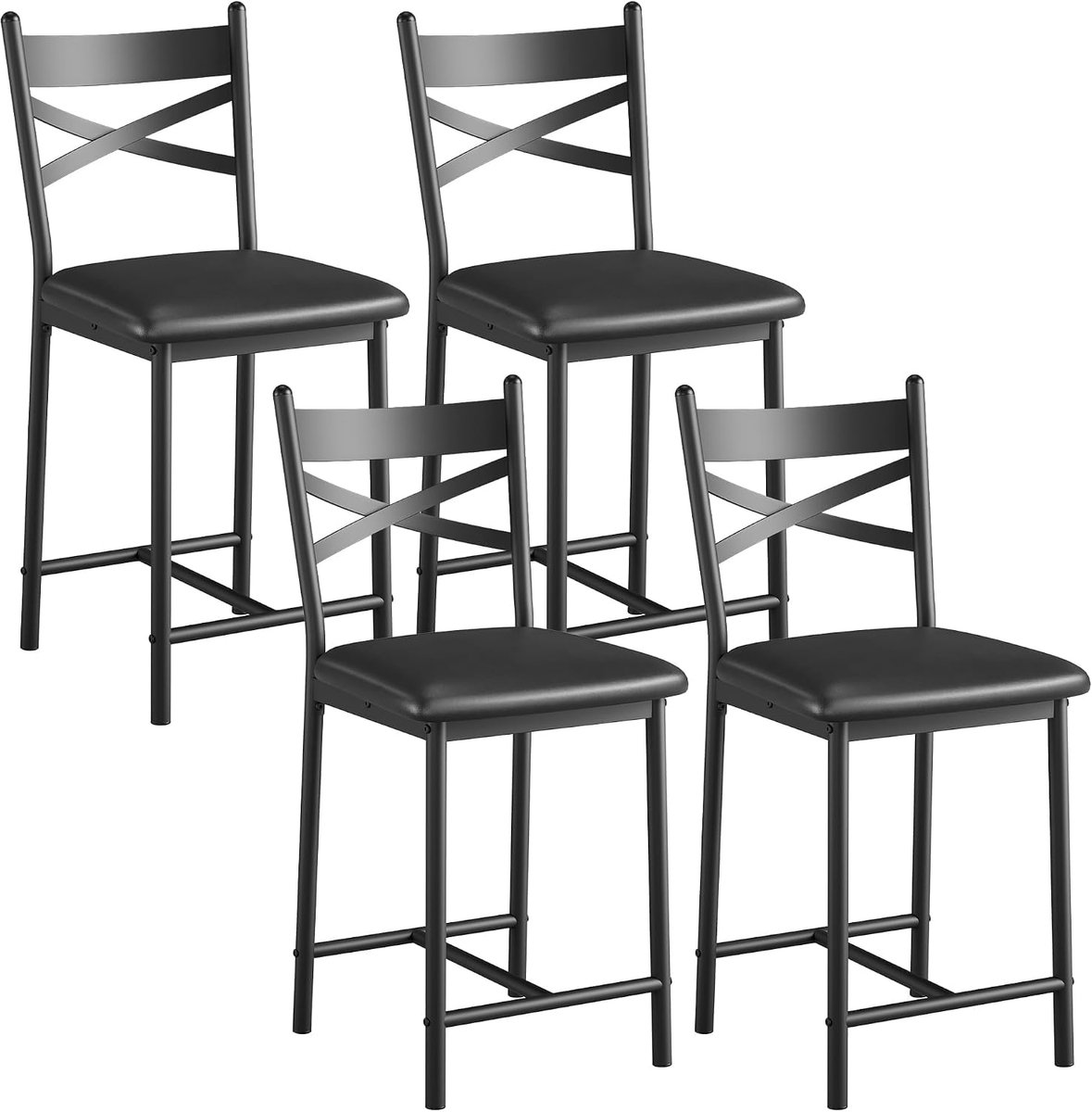 Barkrukken Set van 4 - 66 cm Barstoelen met X-Rugleuning PU Zwart 136kg