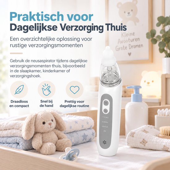Elektrische Neusaspirator voor Baby’s - 3 Zuigstanden - 3 Siliconen Tips - Oplaadbaar - Muziek - Anti-Terugstroom - Wit — afbeelding 5