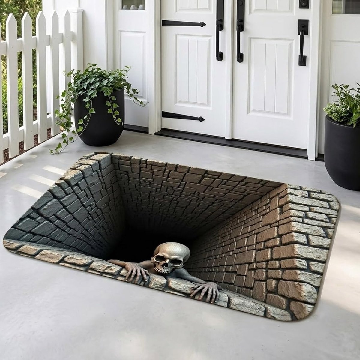 3D-Halloweenkleed – Mat met optische illusie van een geest en schedel, 16 x 24 inch