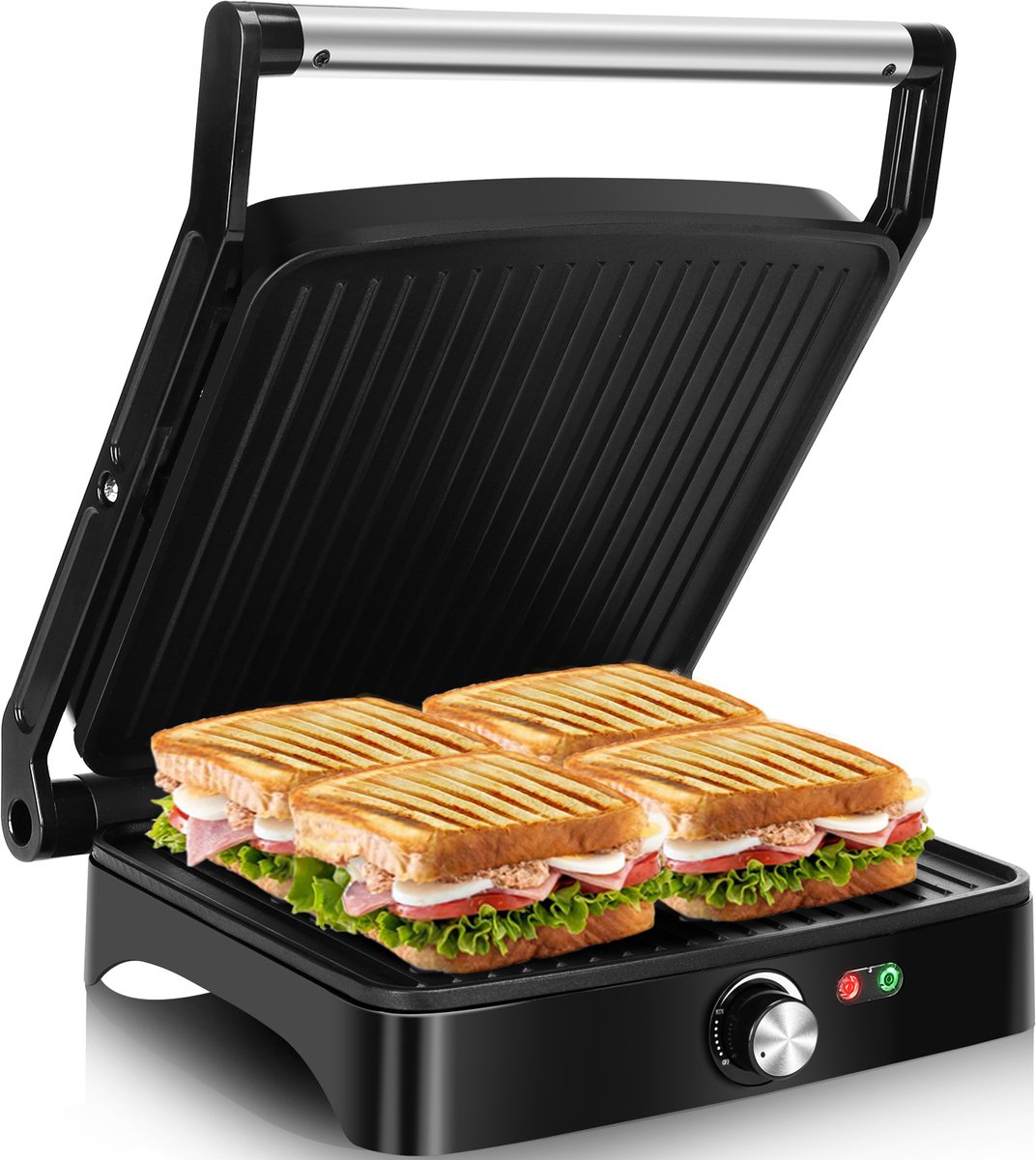 Bol.com Aigostar Contactgrill XL - Tosti apparaat - Instelbare temperatuur -Voor 4 Tosti's - 28×25cm - PFAS vrij - 3-in-1 - 1800... aanbieding