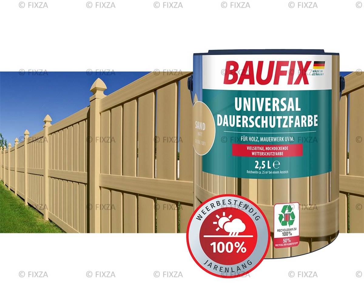 BAUFIX Dekkende Houtbeits Buiten – Zand – Universele Weerbestendige Houtverf – Voor Schutting, Tuinhuis & Gevel – Kleur naar keuze – Inhoud naar keuze – Hoogdekkend