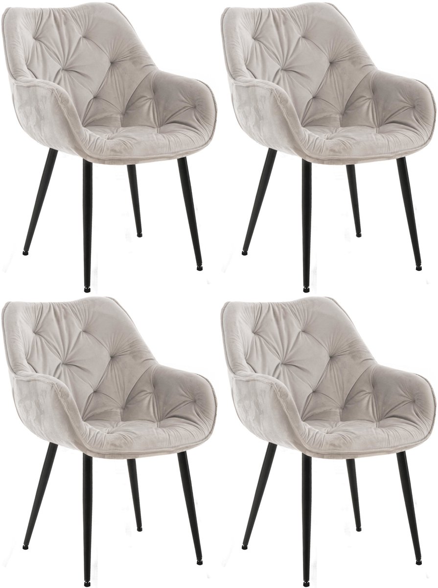 Eetkamerstoelen - Set van 4 - Met armleuningen - Fluweel - Grijs