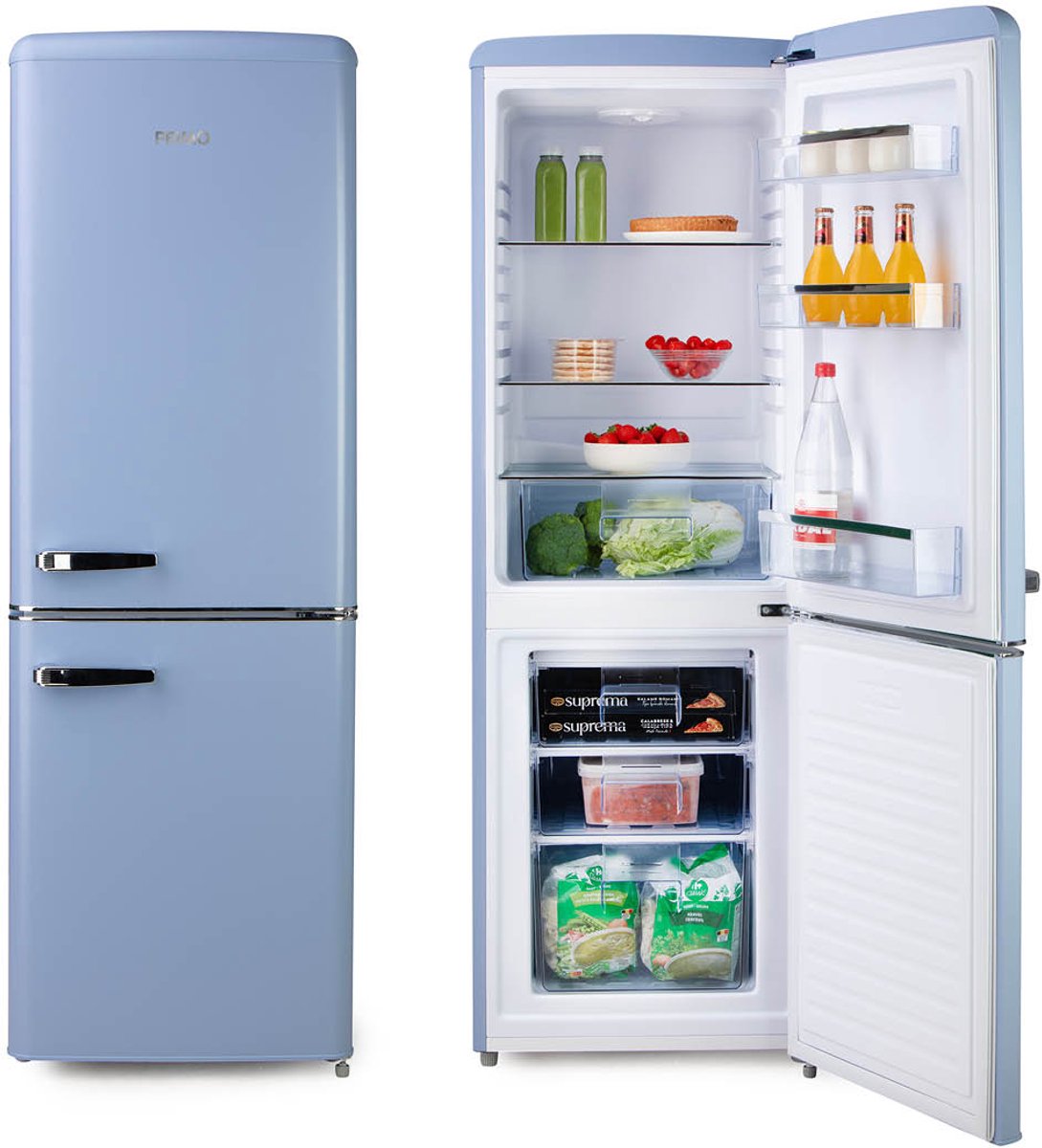 PRIMO PRRFR3060L Retro Koelkast - 202L - D - Koelvriescombinatie - Vrijstaand - Blauw