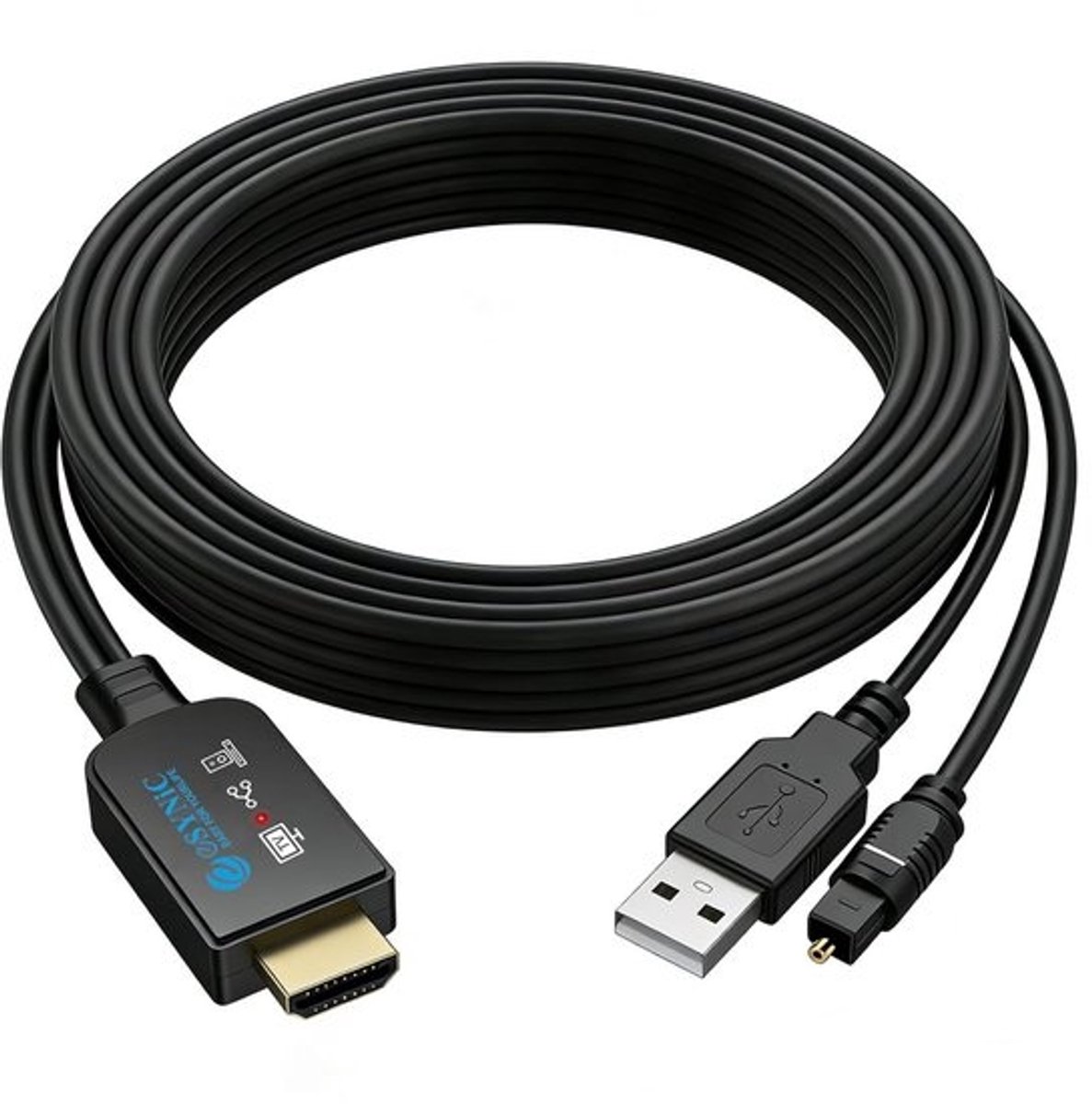 Audiokabeladapter - eARC - ARC - optisch - voor tv en soundbar - geïntegreerde audio-extractor - 15 meter - zwart