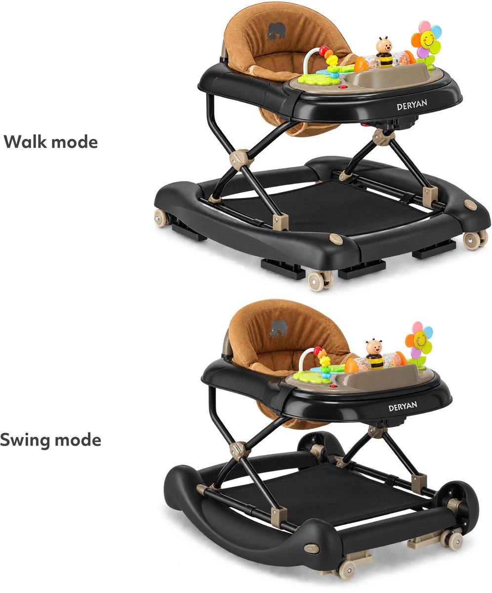 Deryan 4-in-1 Loopstoel - Met speelset - Inklapbaar - Zwart/Nougat – foto 2