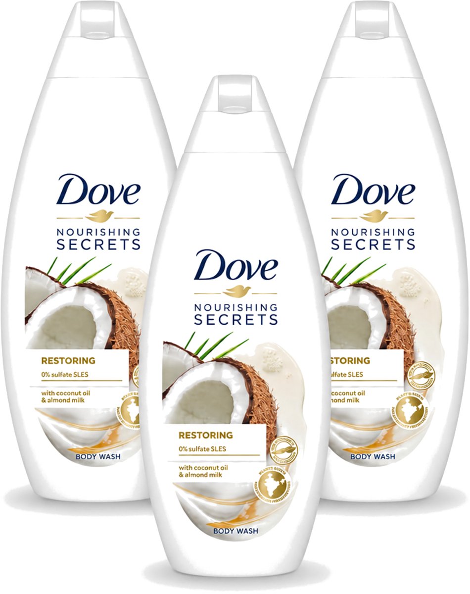 3 x Dove Nourishing Secrets - Douchegel - Kokosolie & Amandel melk - Sulfaatvrij - 250 ml - Voordeelverpakking - 3 stuks