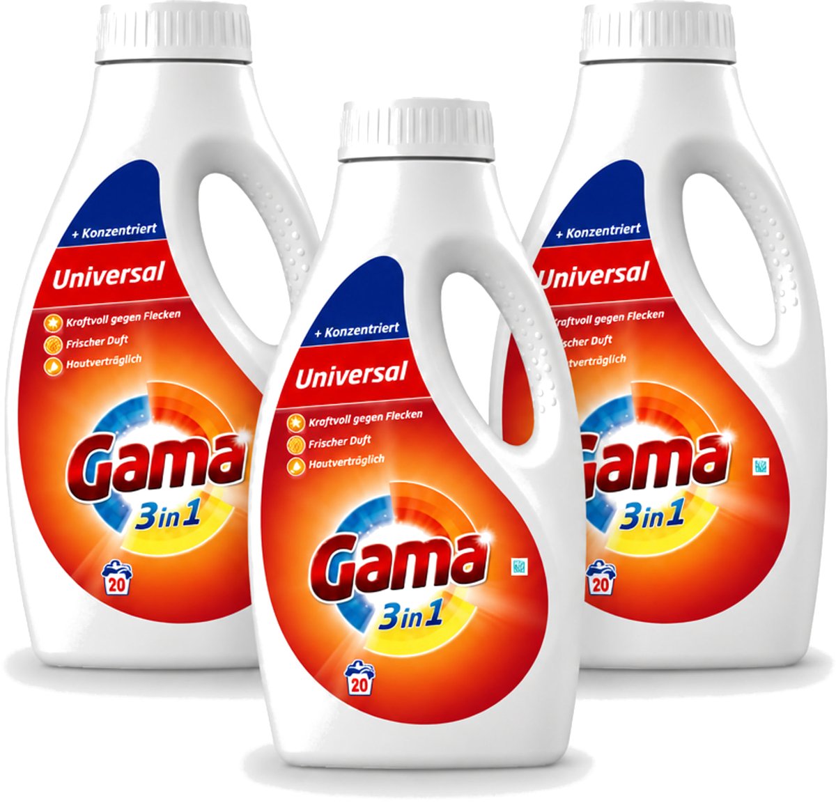 3 x Gama - Wasmiddel - 3 In 1 - Huidvriendelijk - 20 Wasbeurten - Voordeelverpakking - 3 stuks