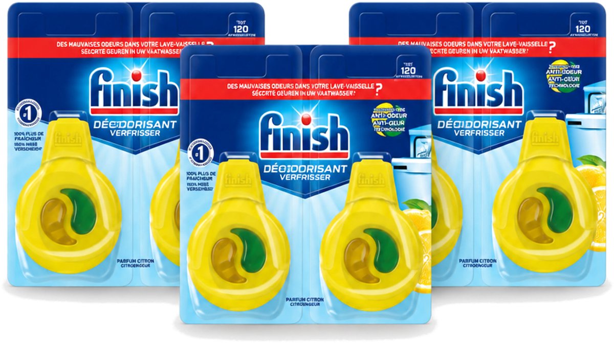 3 x Finish Deo Odorstop - Vaatwasverfrisser - Citroen Parfum - Anti-geur - Tot 120 Afwasbeurten - Bulkverpakking - 3 stuks