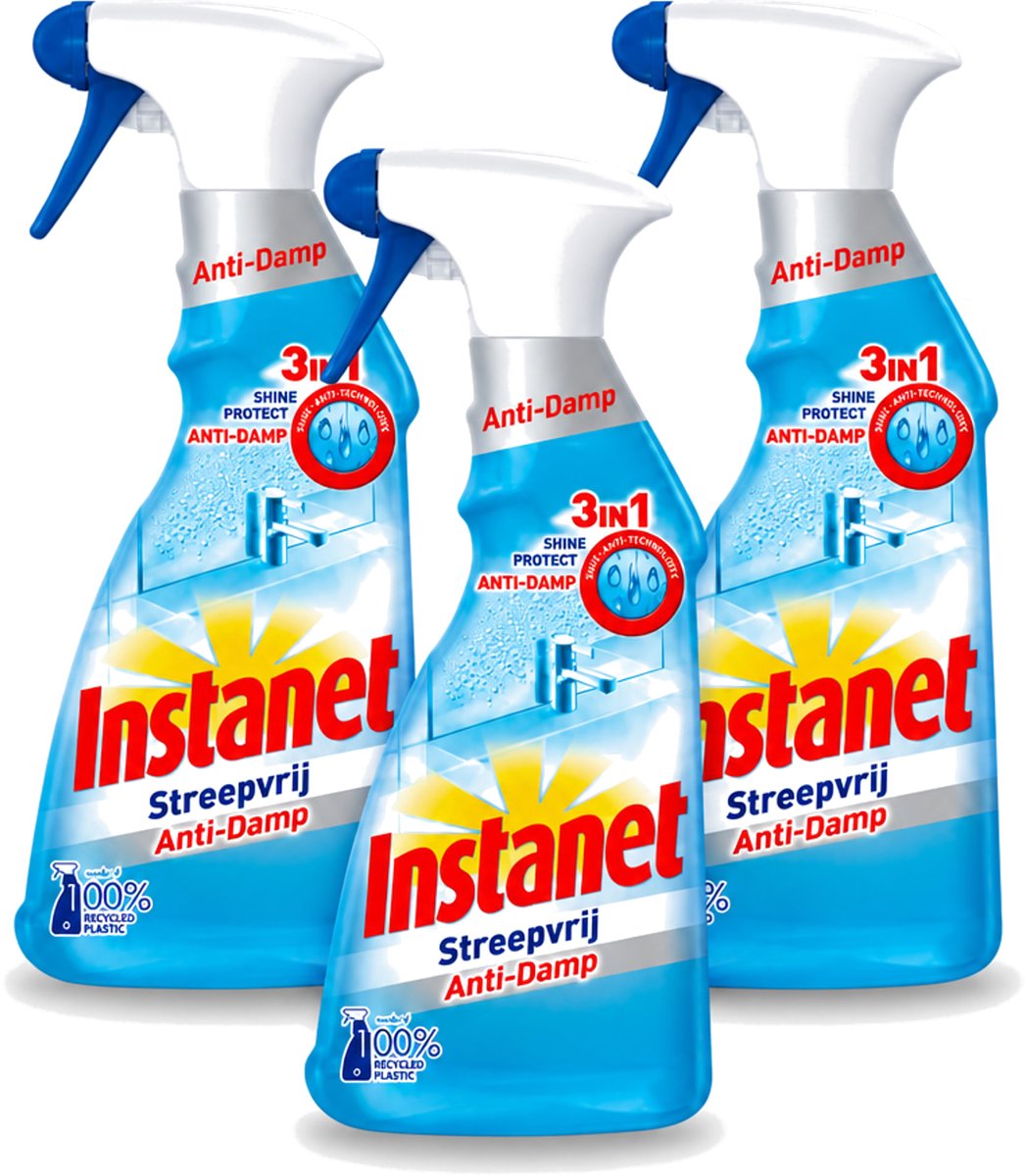 3 x Instanet - Schoonmaakspray - Anti-Damp - Streepvrij - 3in1 - 500 ml - Bulkverpakking - 3 stuks