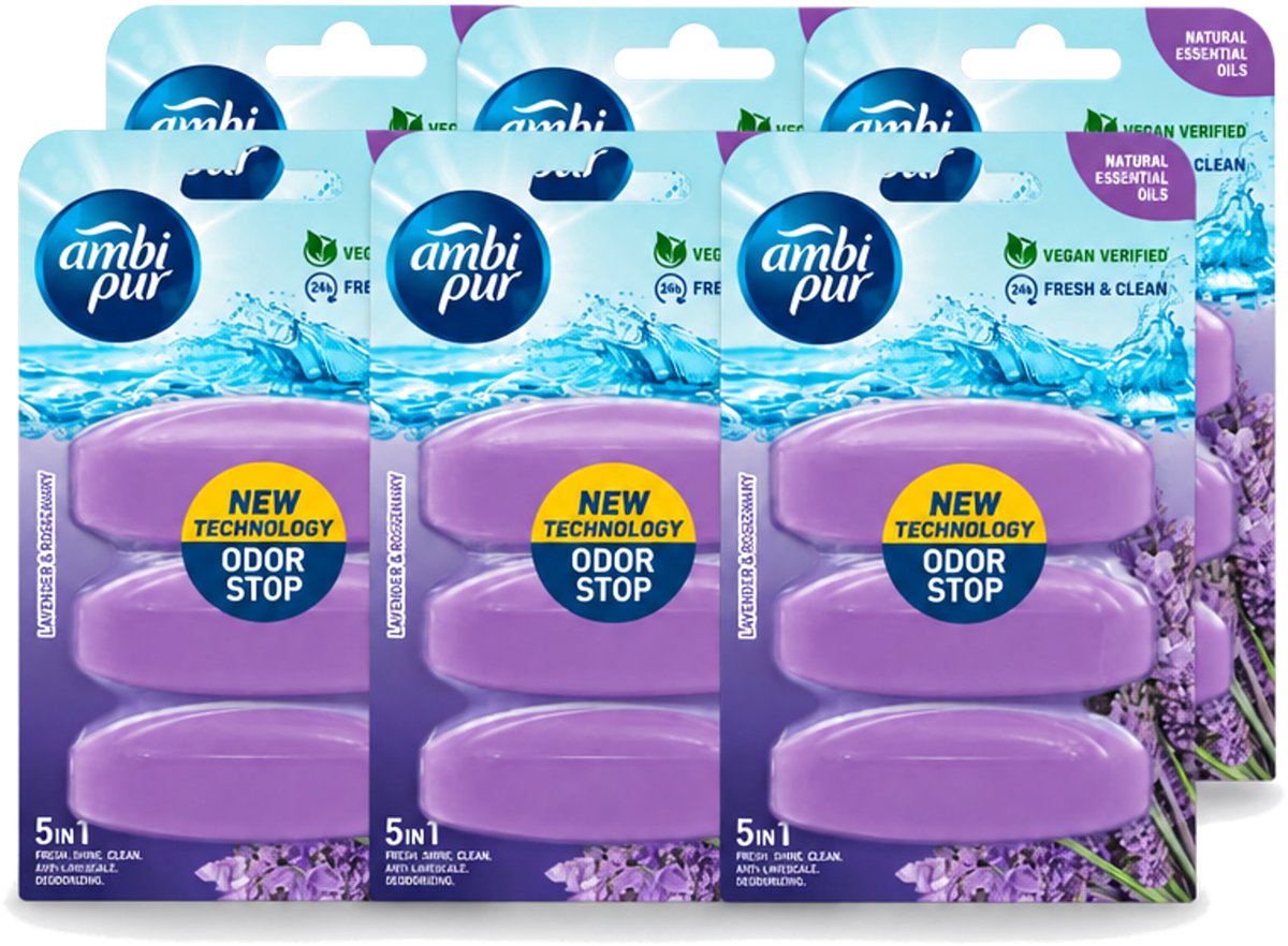 6 x Ambi Pur - Navulling Toiletblok - Lavendel & Rozemarijn - 3 Blokken - Voordeelverpakking - 6 stuks