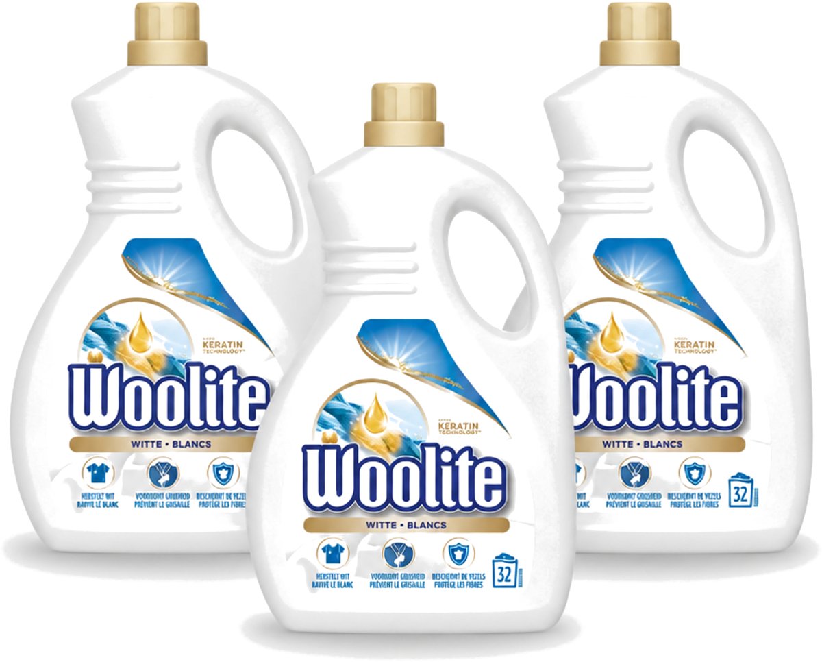 3 x Woolite White - Vloeibaar Wasmiddel - Met Keratine - Witte Was - 32 Wasbeurten - 1,9L - Voordeelverpakking - 3 stuks