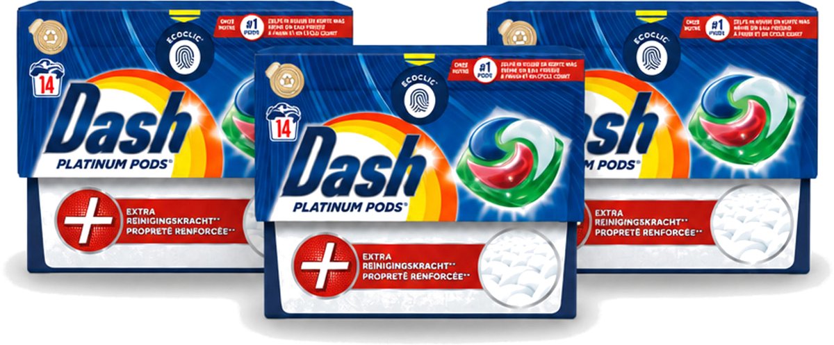 3 x Dash Platinum - Wasmiddel Capsules - Witte en Gekleurde Was - 14 Wasbeurten - Voordeelverpakking - 3 stuks