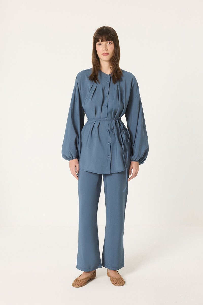 Touché Privé - Geplooide modal set van tuniek en broek - Indigo - Dames