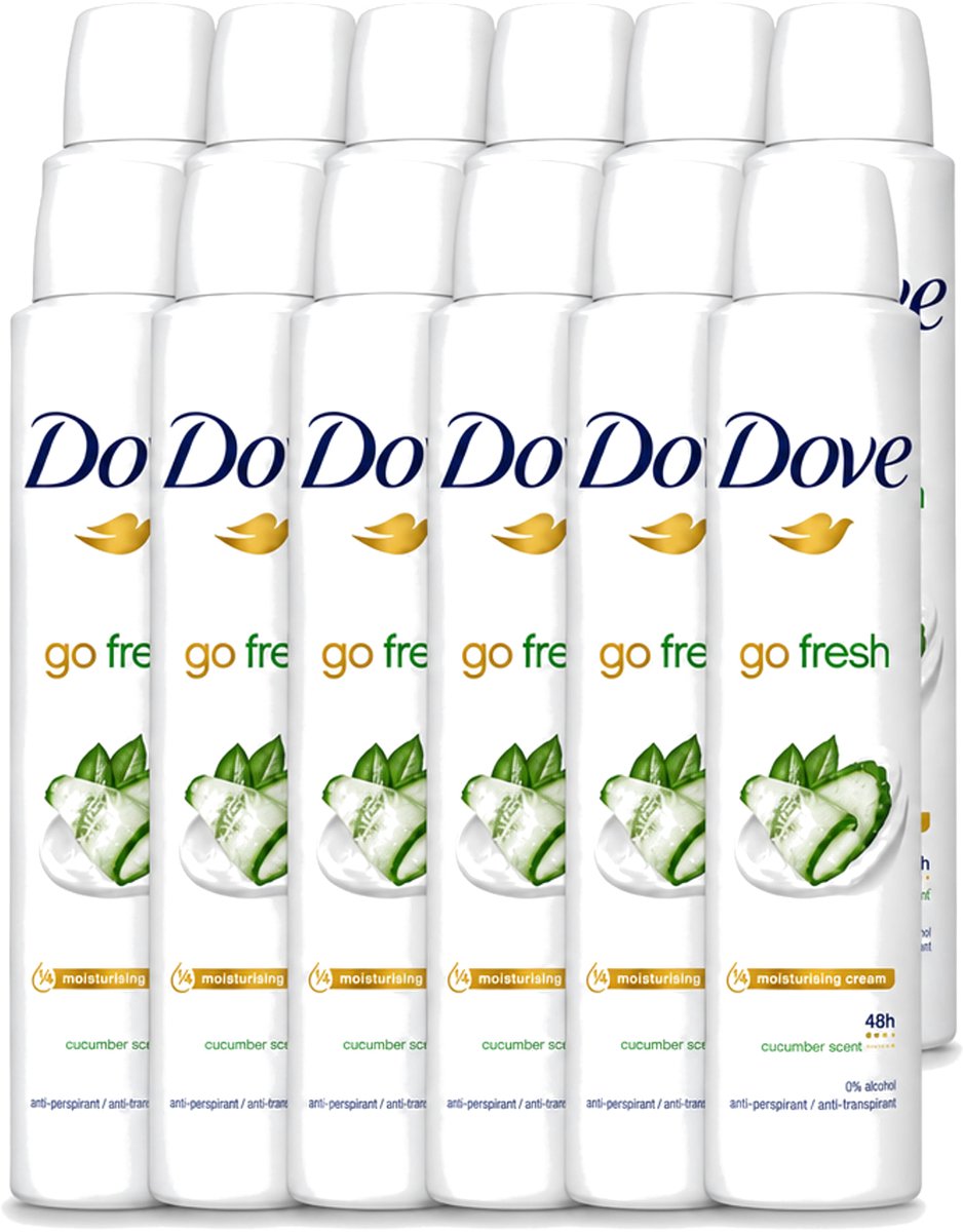 12 x Dove Go Fresh - Deospray - Groene Thee & Komkommer - 200 ml - Voordeelverpakking - 12 stuks