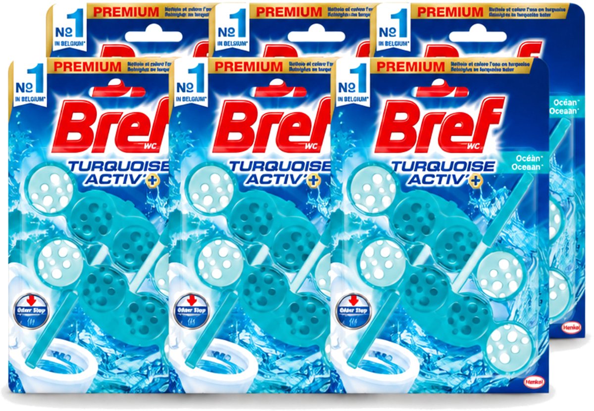 6 x Bref WC - Turquoise Activ+ - Toiletblok - Oceaan - 2 Blokken - Voordeelverpakking - 6 stuks