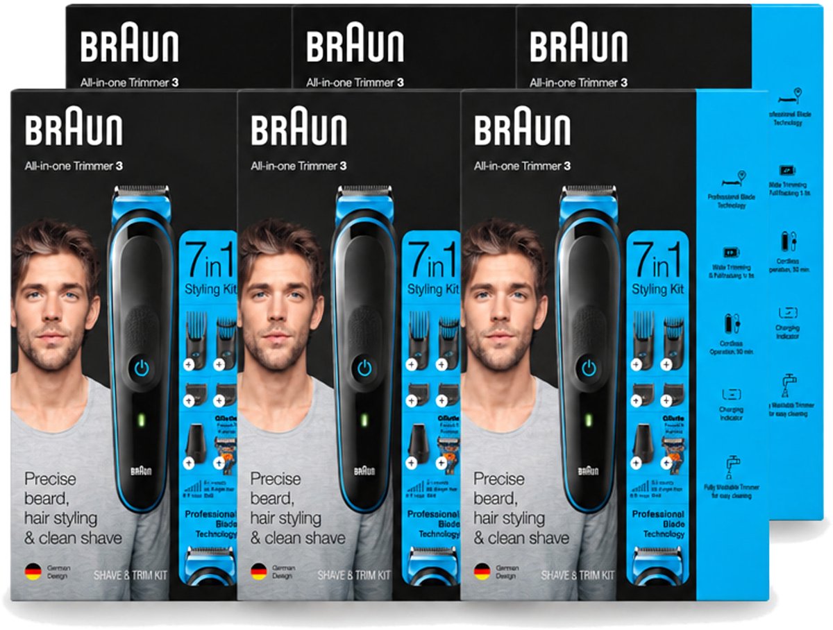6 x Braun - Trimset - 7-in-1 - 1 Trim Apparaat - 6 Opzetstukken - Voordeelverpakking - 6 stuks