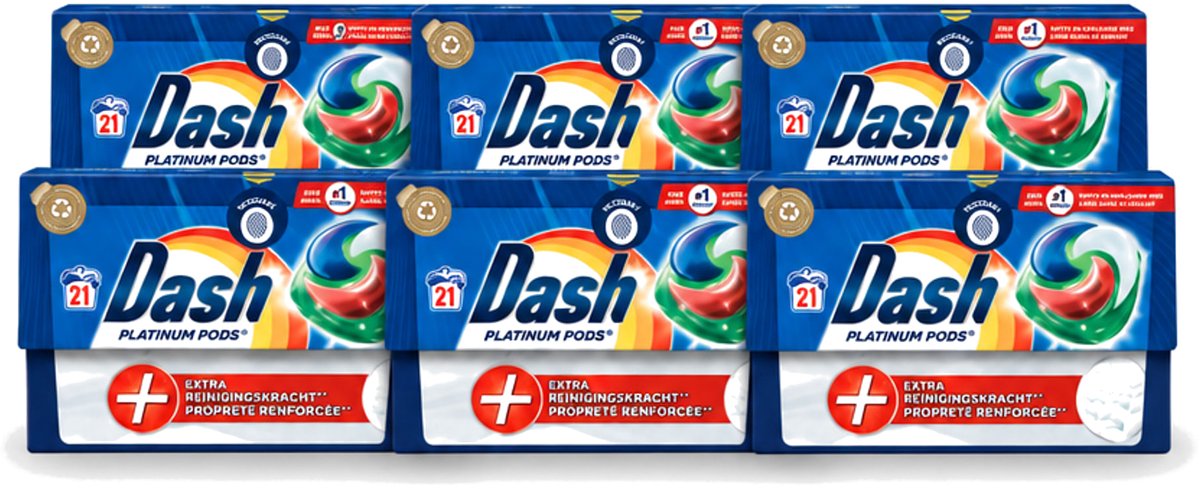 6 x Dash Platinum - Wasmiddel Capsules - Witte en Gekleurde Was - 21 Wasbeurten - Voordeelverpakking - 6 stuks