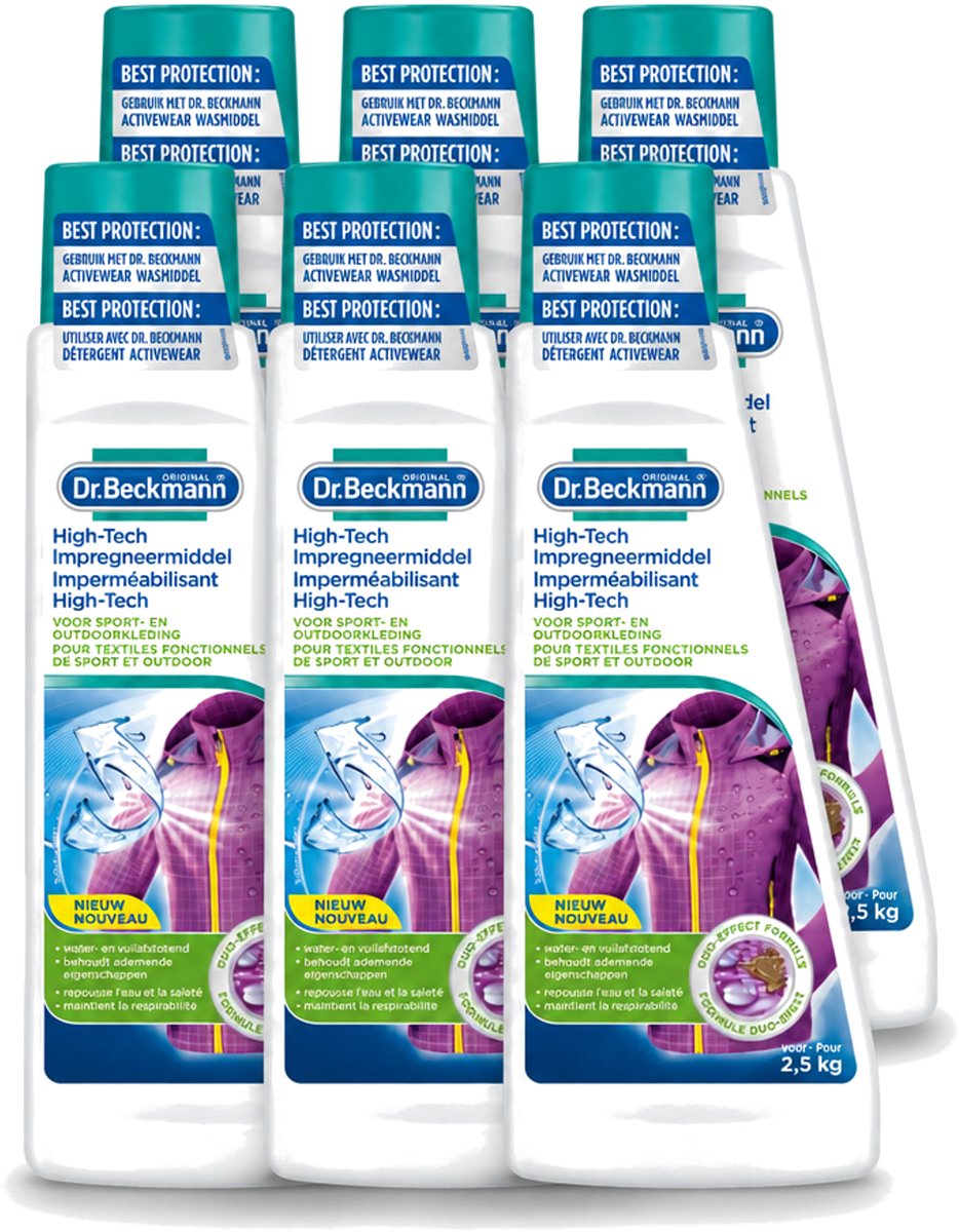 6 x Dr. Beckmann - High Tech Impregneermiddel - Sport- & Outdoorkleding - Witte en Gekleurde Was - 2.5 KG - Voordeelverpakking - 6 stuks