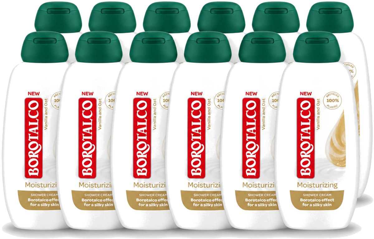 12 x Borotalco - Douchegel - Moisturizing - Vanilla & Oat - 250 ml - Voordeelverpakking - 12 stuks