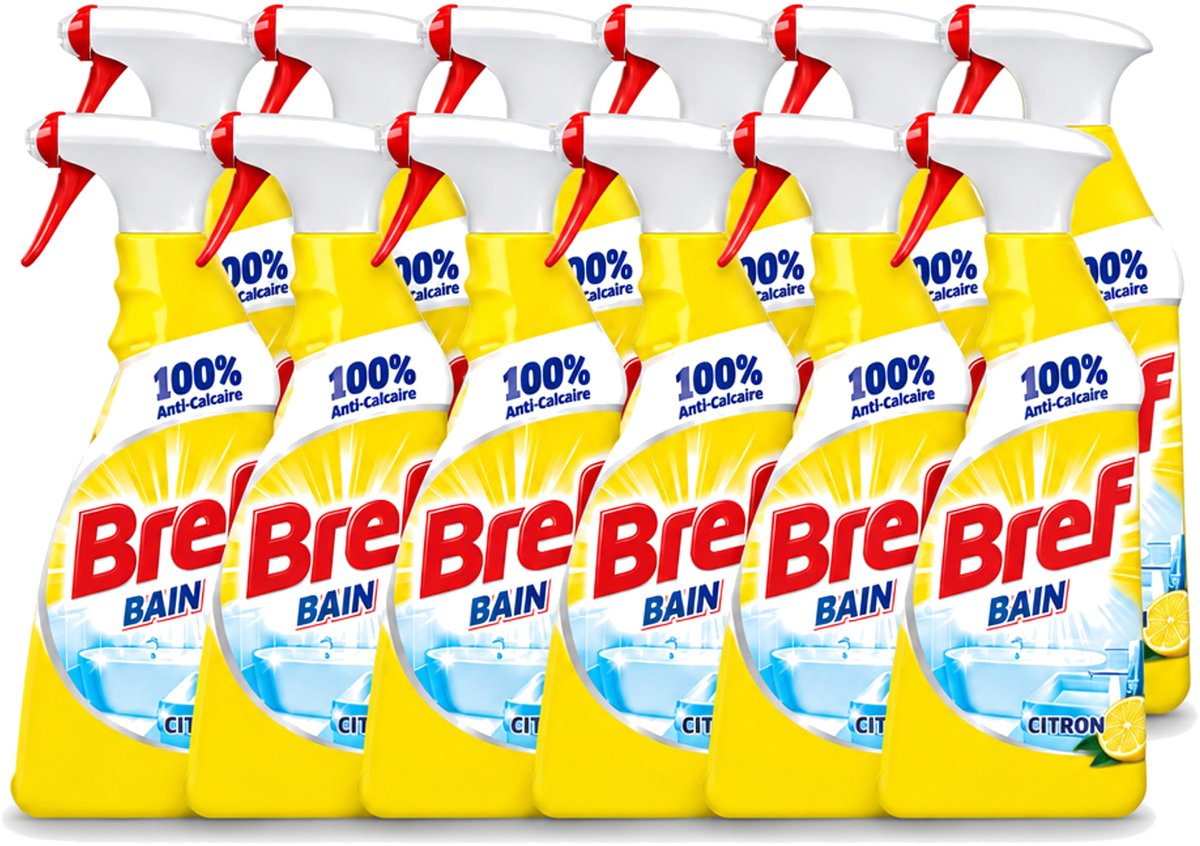 12 x Bref - Badkamerreiniger - Spray - Anti-Kalk - Citroen - 750 ml - Voordeelverpakking - 12 stuks