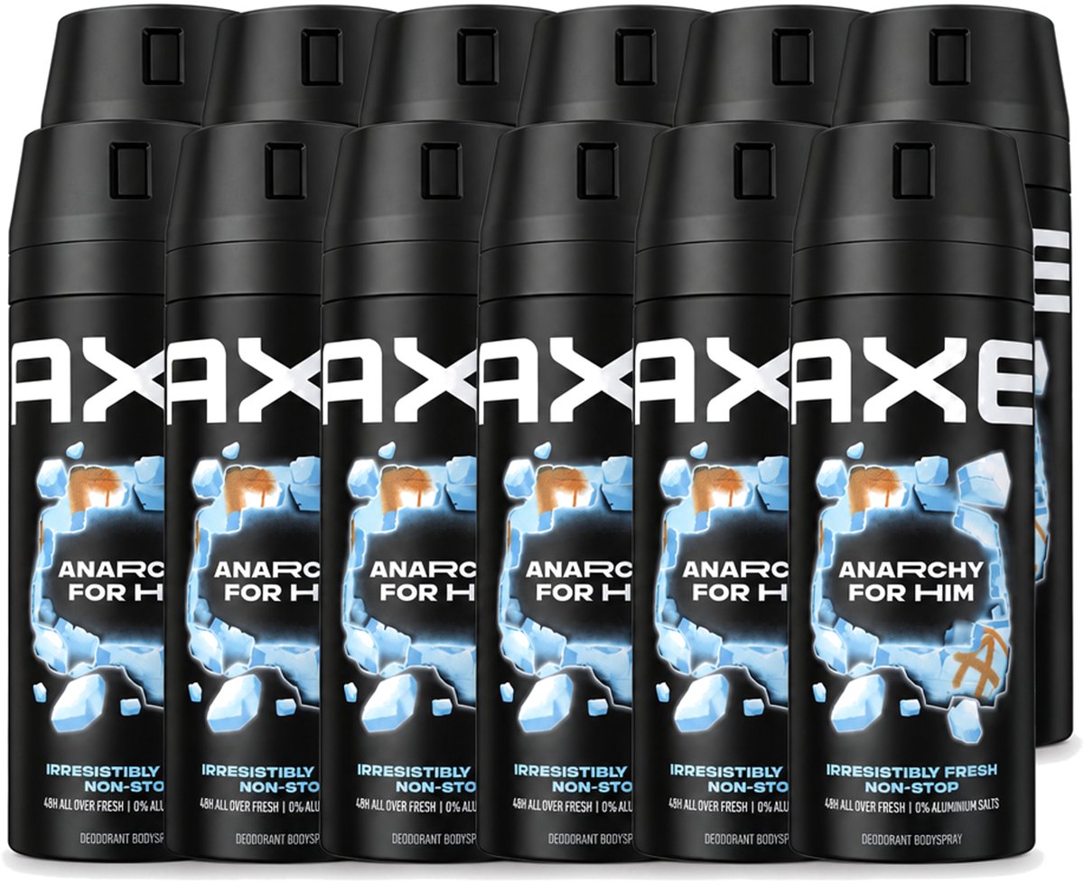 12 x Axe - Deodorant Bodyspray - 48hrs Fresh - Anarchy for Him - Dark Pomegranate & Sandalwood - 150 ml - Voordeelverpakking - 12 stuks