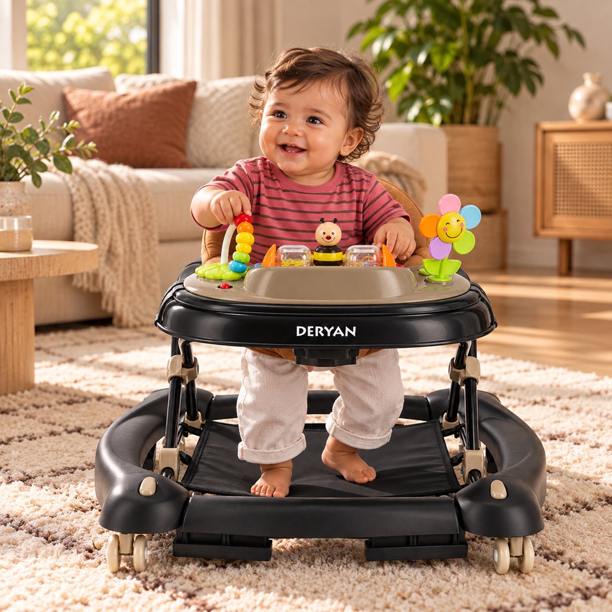 Deryan 4-in-1 Loopstoel - Met speelset - Inklapbaar - Zwart/Nougat – foto 6