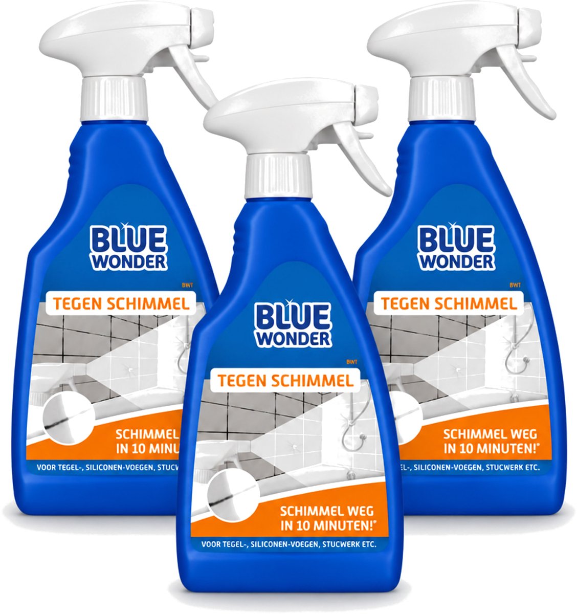 3 x Blue Wonder - Speciaalreiniger tegen Schimmel - Sprayfles - 500 ml - Bulkverpakking - 3 stuks