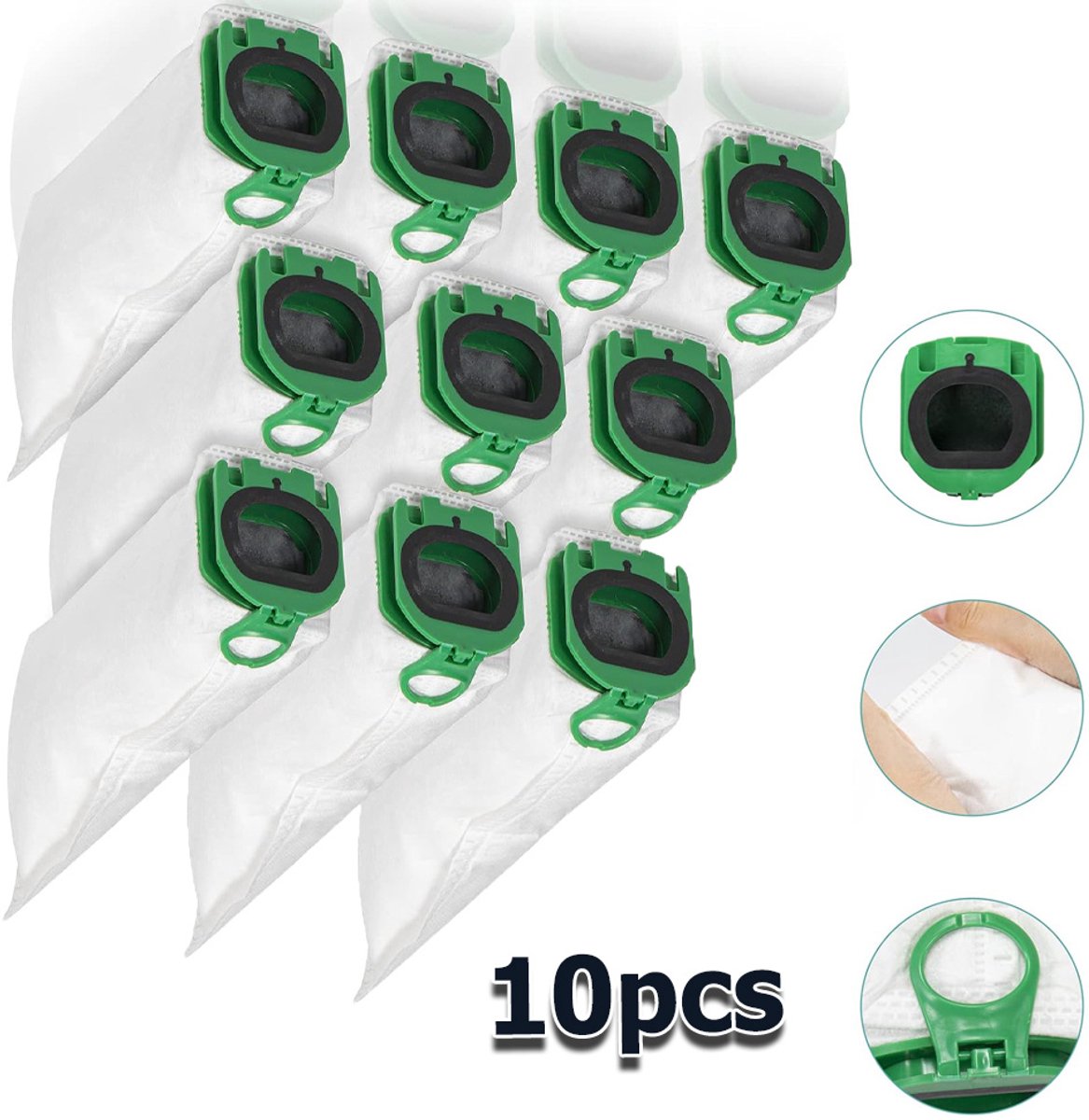 Vervangende Stofzakken Voor Vorwerk Kobold FP100/VB100 – Set Van 10 – Hoogwaardige Microvezel En Scharnierende Sluiting – Superieure Filtratie – Wit