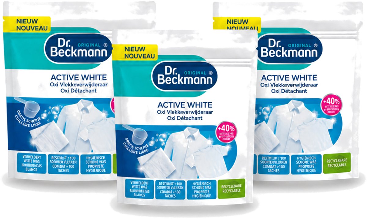 3 x Dr. Beckmann – Active White Oxi – Witte Was Poeder – 400 g - Voordeelverpakking - 3 stuks
