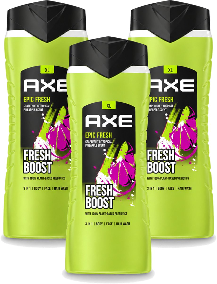 3 x AXE – Douchegel – Epic Fresh Fresh Boost 3-in-1 – 400 ml - Voordeelverpakking - 3 stuks