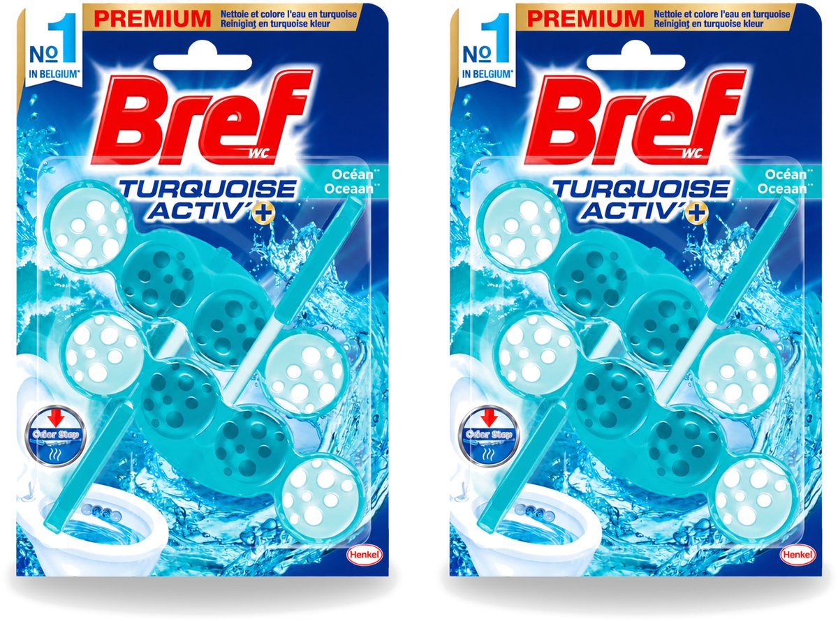 2 x Bref WC - Turquoise Activ+ - Toiletblok - Oceaan - 2 Blokken - Voordeelverpakking - 2 stuks