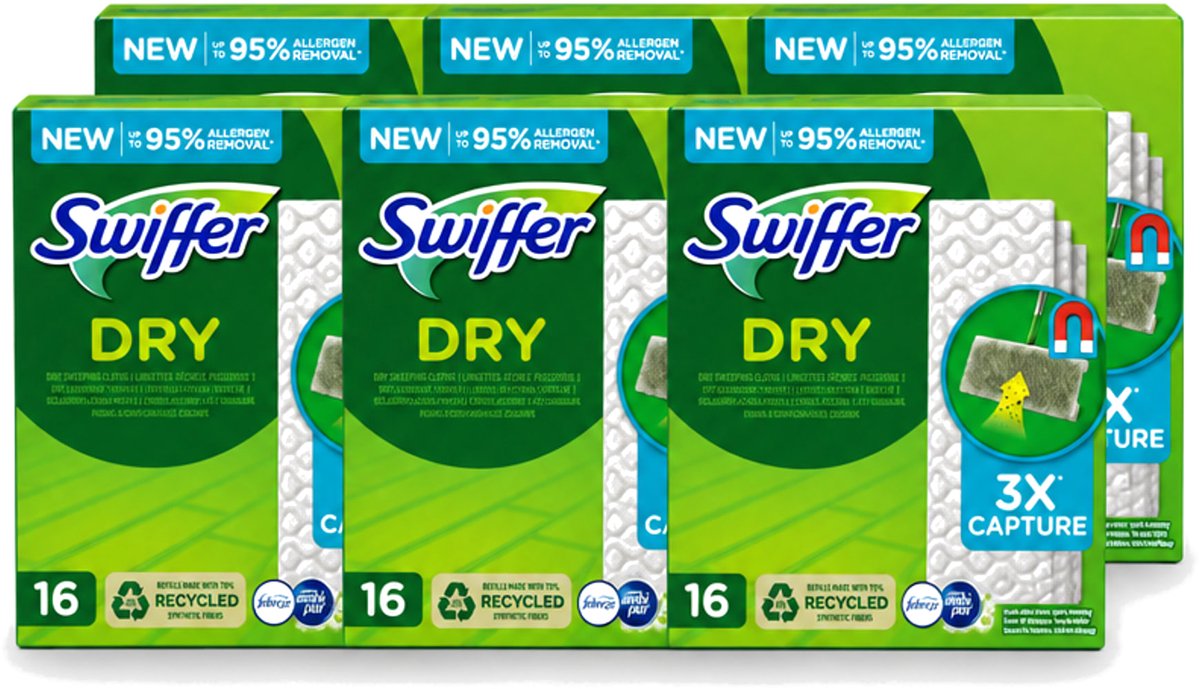 6 x Swiffer – Vloerdoekjes – Dry Navullingen – 16 doekjes - Voordeelverpakking - 6 stuks