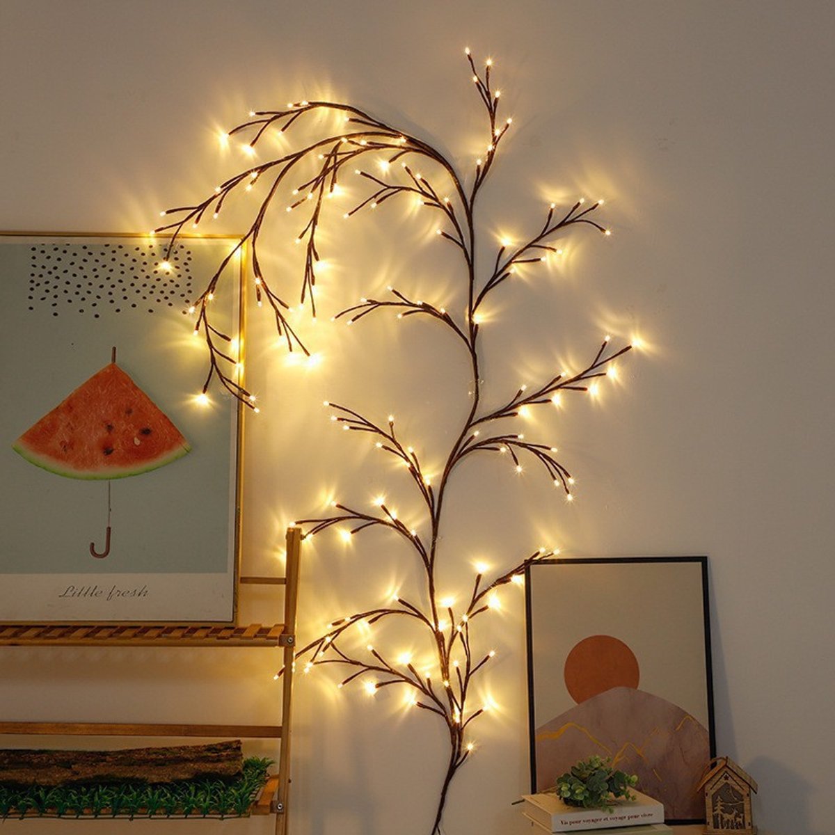 Betoverende Wilgentak-Lichtslinger – lamp – 1,2 meter Twinkelende Boomtak met Afstandsbediening – 48 LED-Slingerlampjes voor Wand – Slaapkamer – Woonkamer & Huisdecoratie – 1 Stuk