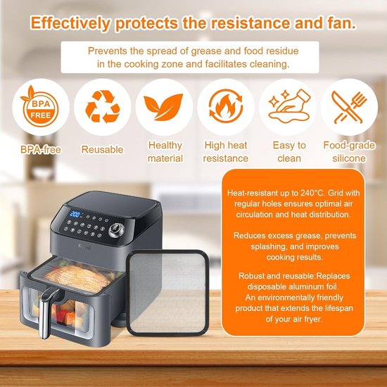 Spatbescherming voor Airfryer 22 x 21 x 0.5 cm, ideaal voor Hot Air Fryers en Philips Accessoires, voorkomt vetspetters en maakt schoonmaken eenvoudig — afbeelding 3