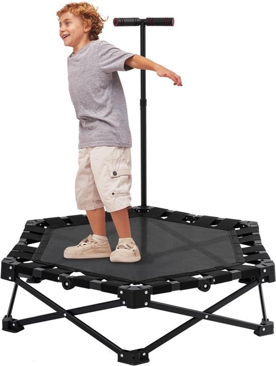 Opvouwbare trampoline - Fitnesstrampoline - Voor binnen en buiten - Verstelbare handgreep - 107x91x103-123 cm - Zwart