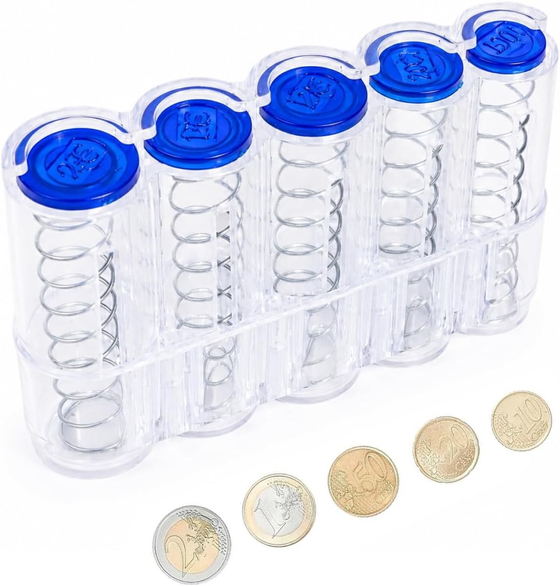 Transparante Muntenbox met 5 Compartimenten voor Euro's, Muntensorteerder voor 2€, 1€, 50 Cent, 20 Cent en 10 Cent, Ideaal voor Opberging van Kleingeld in Auto, Reisbagage en Kassa
