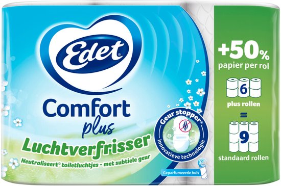 Edet Comfort plus Luchtverfrisser toiletpapier met 50% meer papier per rol. 6 rollen.
