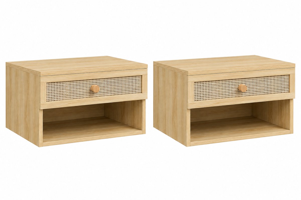 Sellino Nachtkastje - Set van 2 - Stijlvolle zwevende Kastjes - Nachtmeubels - Bijzettafel Slaapkamer - 40 x 34 x 23 cm