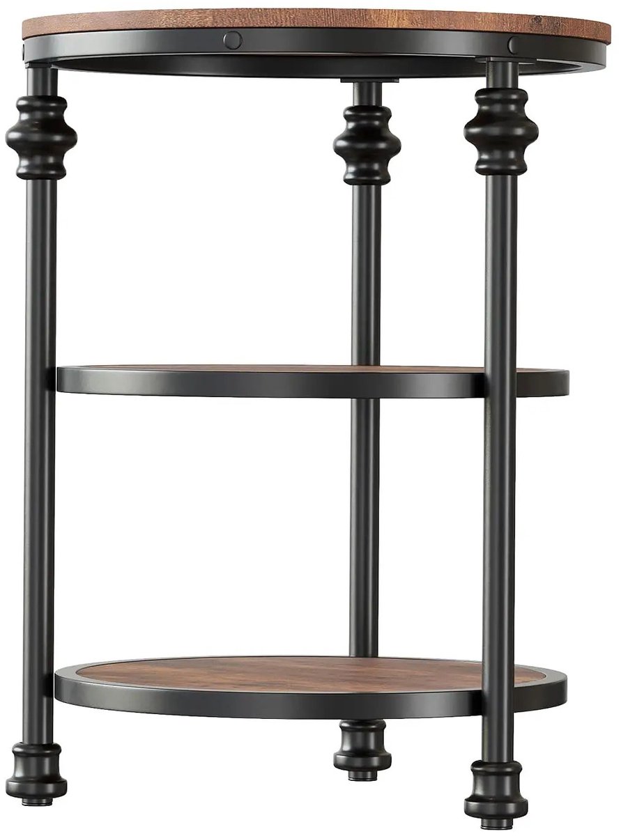 Gudalio Salontafel - Bijzettafel - Koffietafel - 3 Laags - Opbergruimte - Modern - Rond - 60 x 46 x 46 cm - Hout - Bruin - Zwart